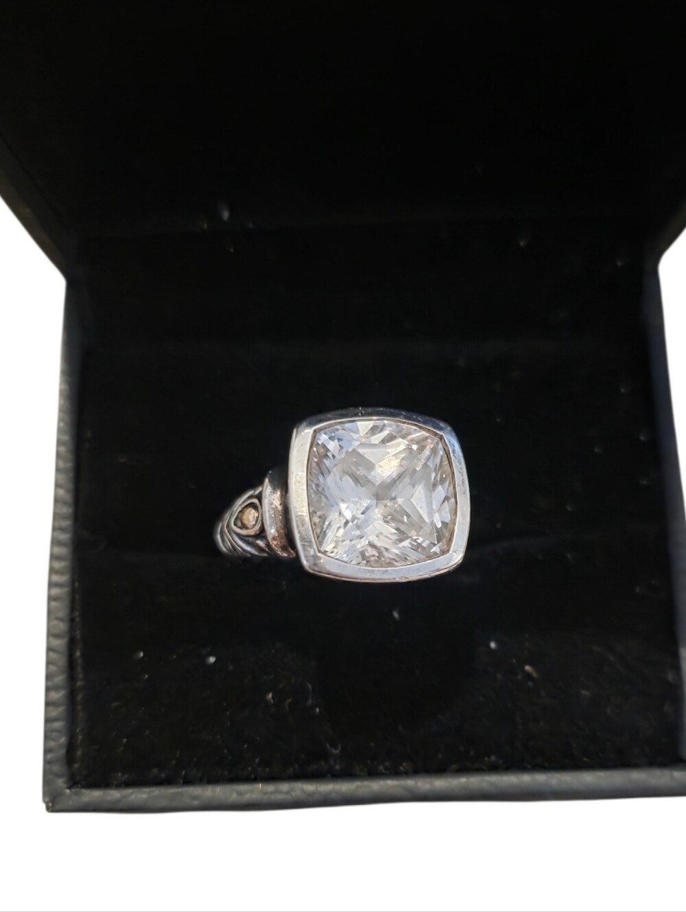 Vintage John Hardy Silver Ring with Cushion-Cut Stone & 14k Accents